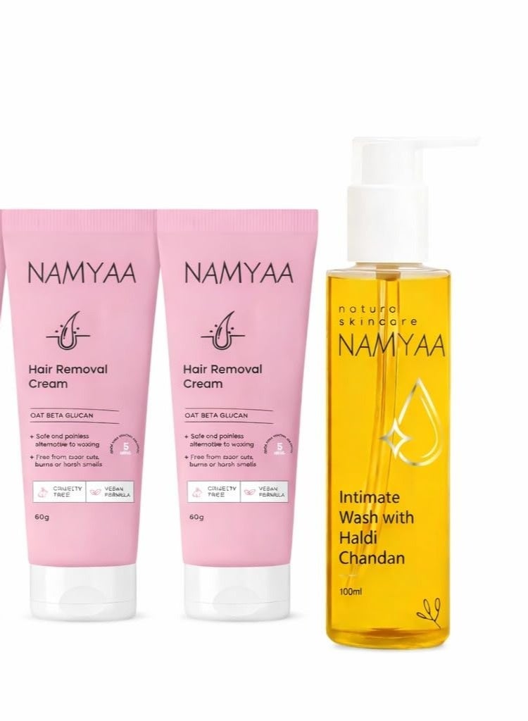 Namyaa Intimate Hair Removal Combo 120gm & Haldi Chandan Hygiene Wash 100ml (set of 3)|For Women Intimate Area| - Image 1