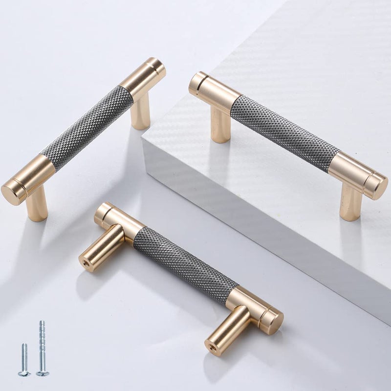 Ntresbonne 12 Pack 3 Inch 76 mm Barrel Cabinet Pulls Gold and Grey Cupboard Aluminum Handles Drawer Pull Cabinet Handles - Image 1