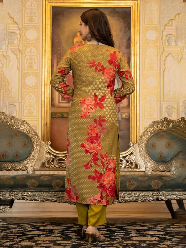 Vaamsi Women's Floral Straight Printed Kurta Pant With Dupatta Set (PKSKD2704_XL_Green) - Image 4