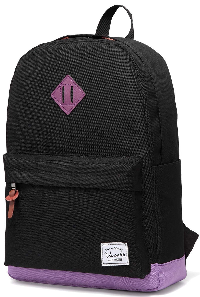 VASCHY Backpack for Teen Girls, Unisex Classic Water Resistant School Backpack Fits 15Inch Laptop (Black Purple) - Image 1