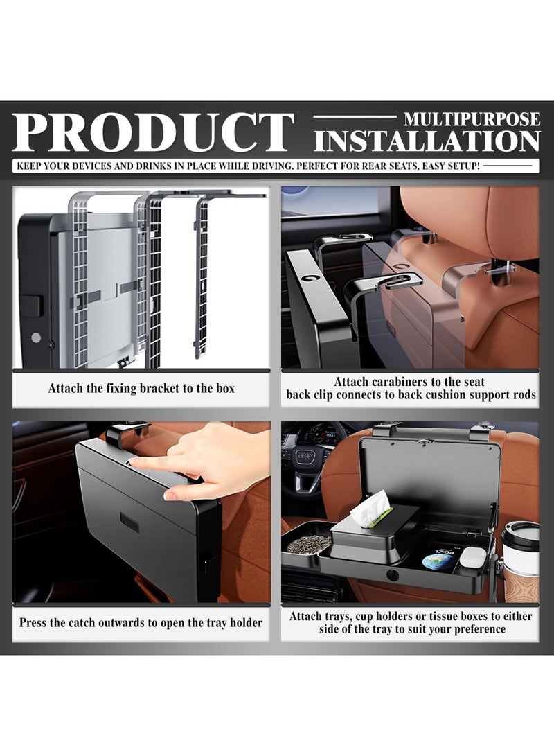 SYOSI Car Seat Tray for Backseat – Adjustable Multifunctional Car Organizer Food Tray with Cup Holder & Tissue Box – Portable Travel Tray for Eating, Drinking & Entertainment (Black) - Image 4