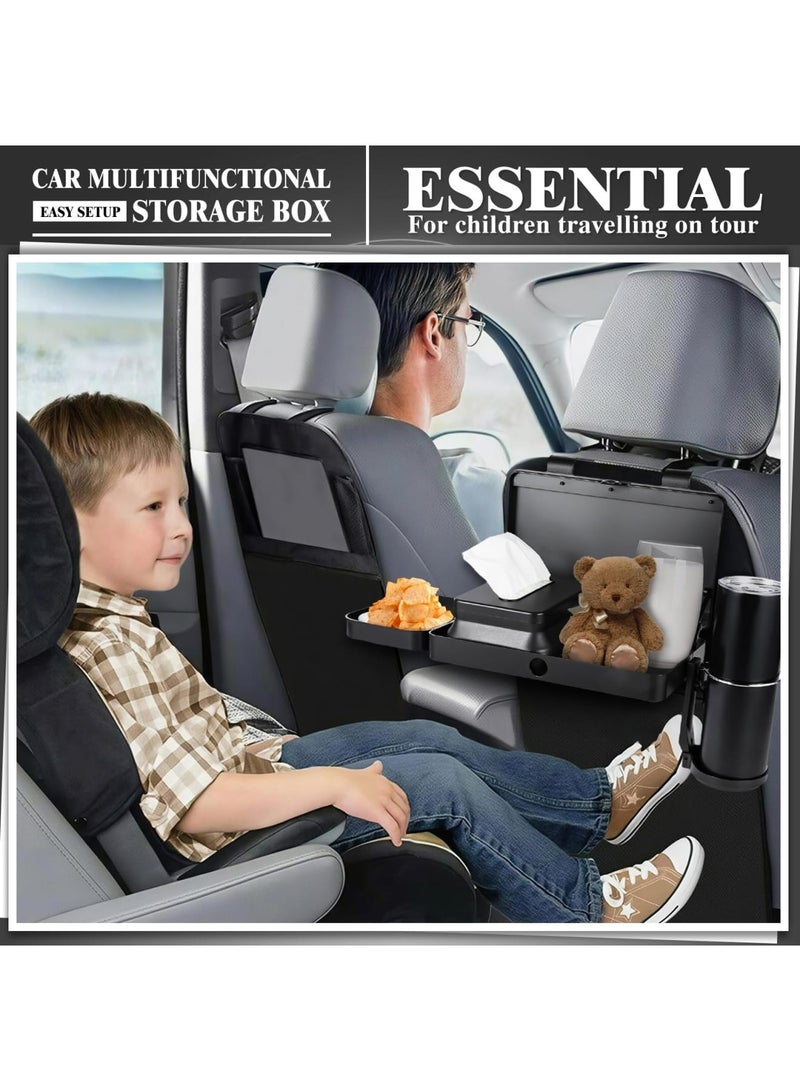SYOSI Car Seat Tray for Backseat – Adjustable Multifunctional Car Organizer Food Tray with Cup Holder & Tissue Box – Portable Travel Tray for Eating, Drinking & Entertainment (Black) - Image 2