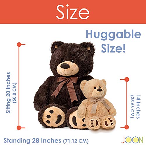 Joon Big Teddy Bear - Fluffy Fur, Ribbon & Bow Signature Footprints- Huggable & Lovable Joy, Ideal Gift for Baby Showers, Loved Ones, Perfect Big Cuddly Plush Toy Companion, 28 Inches, Dark Brown - Image 4