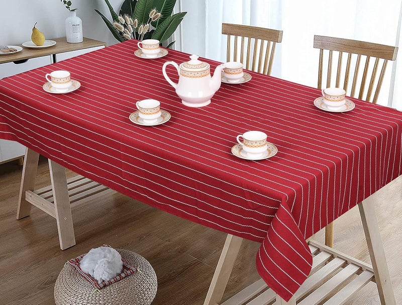 CRAZYWEAVES Maroon Dobby Cotton Table Cloth Premium 100% Cotton | strudy and Computer Table Cloth for Square | 62 X 62 Inches - Image 1