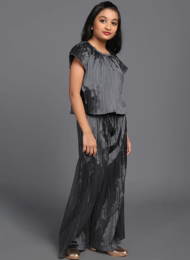 AKS Black Pleated Co-Ord Set for Girls