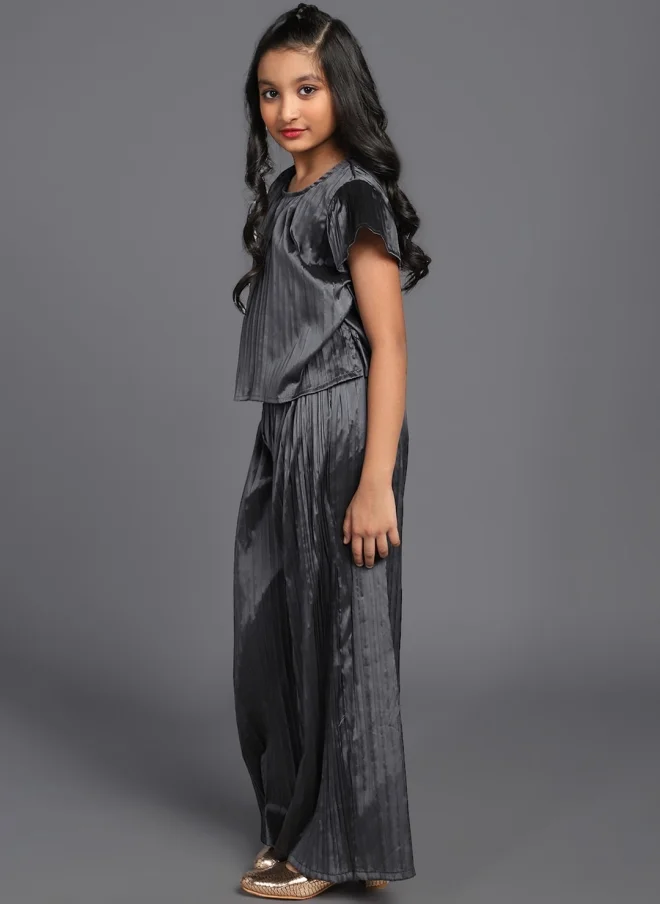 AKS Black Pleated Co-Ord Set for Girls