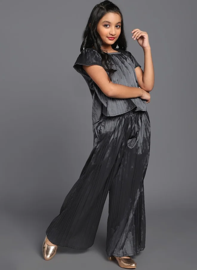 أيه كيه إس Black Pleated Co-Ord Set for Girls