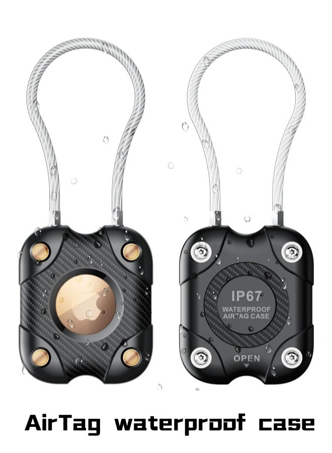 2 Pack Airtag Holder with Wire Cable, Secure Lock AirTag Keyring,IP67 Waterproof,360°Hard Protective Air Tag, Keyring Holder for Apple Air tag for Key Chain,Key Ring,Car,Luggage - Image 1