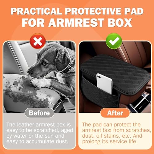 Eliane Car Center Console Armrest Cover Pad Fashion PU Leather Car Armrest Cushion Fit for SUV, Auto Armrest Seat Box Cover with 2 Mobile Pockets, Ergonomic Comfort & Easy Install (Black) - Image 5