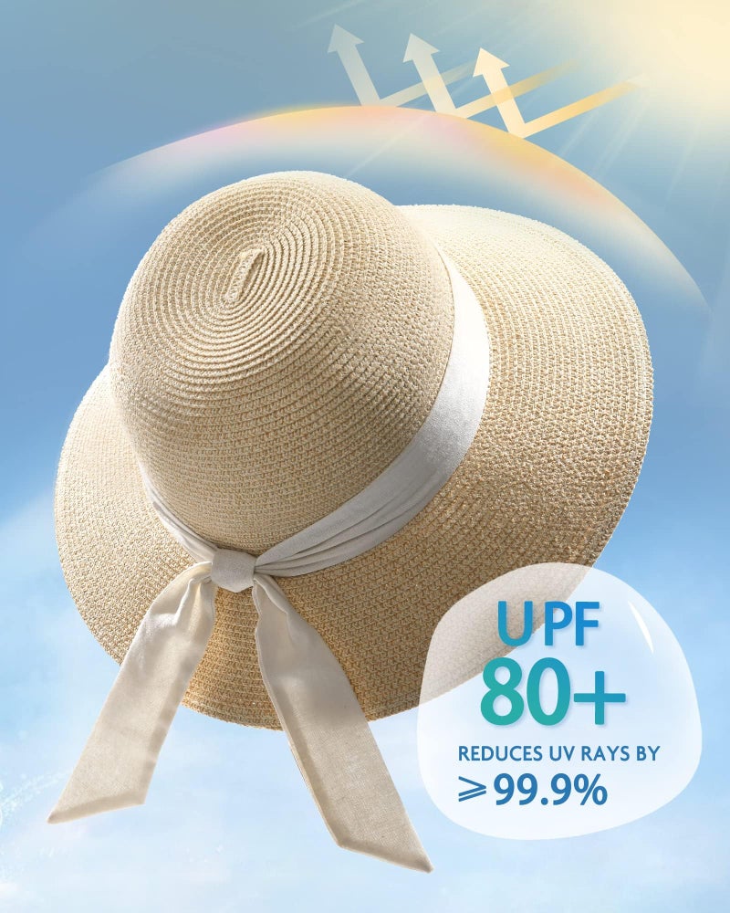 FURTALK Womens Beach Sun Straw Hat UV UPF 80+ Travel Foldable Brim Summer UV Hat - Image 2