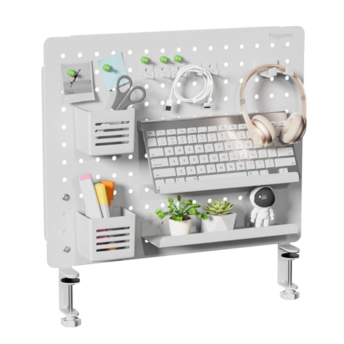 PEGZONE لوحة دبابيس مكتبية PEGZONE، منظم مكتب للألعاب المنزلية، لوحة دبابيس معدنية مغناطيسية مع 15 ملحق، لوحة خصوصية للمكتب، 20.4" × 16.5"، كبيرة، بيضاء - Image 1