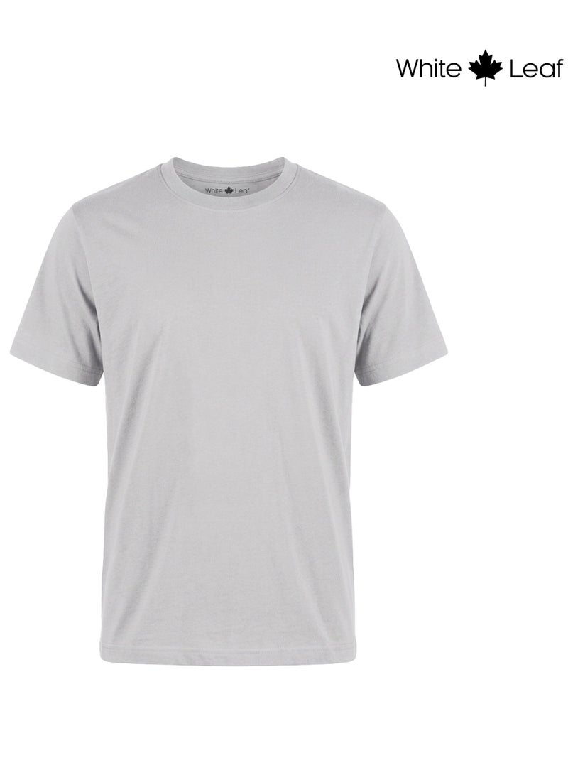 WHITE LEAF Men's Round Neck T-Shirt 1 Piece – 100% Combed Cotton Breathable Comfortable Casual Wear, Grey Melange - Image 1