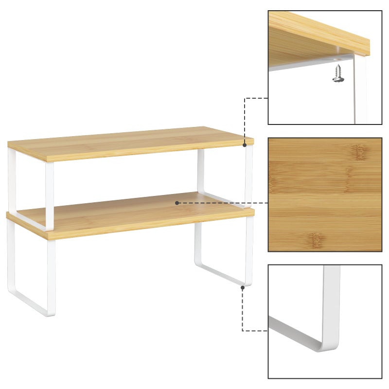NEX Kitchen Cabinet and Counter Shelf Organizer, Stackable & Expandable, Set of 4, White and Natural - 7.7 x 15.6 x 6.2'' - Image 5