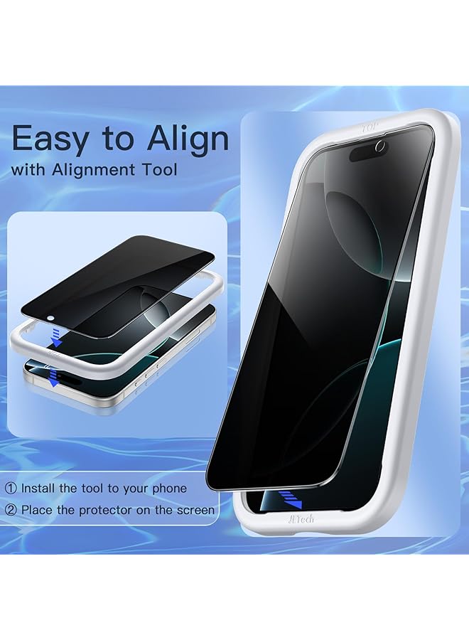 جي تيك واقي شاشة بتغطية كاملة للخصوصية لهاتف Iphone 16 Pro مقاس 6.3 بوصة بحافة سوداء من الزجاج المقوى المضاد للتجسس مع أداة تثبيت سهلة، عبوة من قطعتين - Image 4