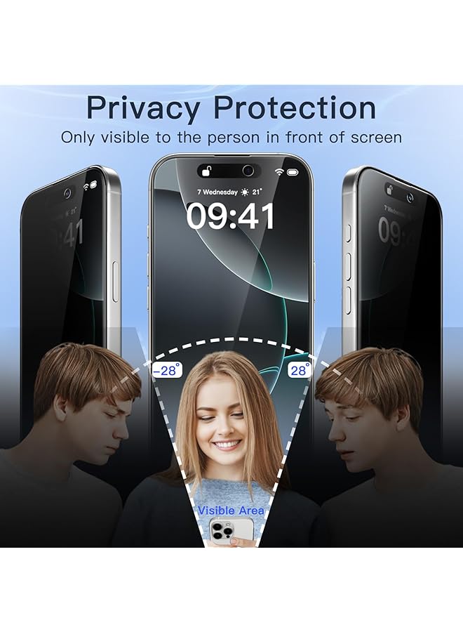 جي تيك واقي شاشة بتغطية كاملة للخصوصية لهاتف Iphone 16 Pro مقاس 6.3 بوصة بحافة سوداء من الزجاج المقوى المضاد للتجسس مع أداة تثبيت سهلة، عبوة من قطعتين - Image 3