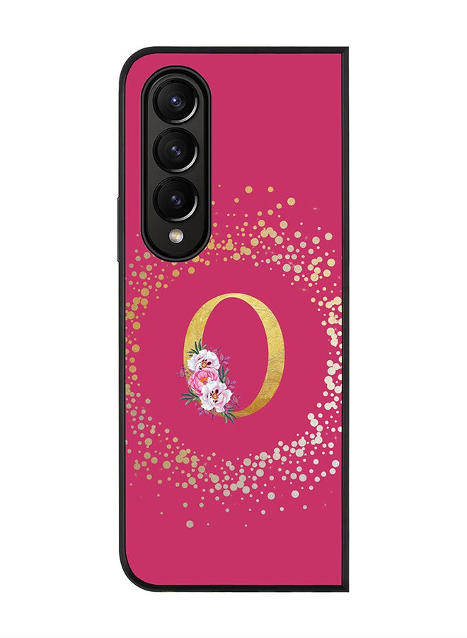 Stylizedd Rugged Black edge case for Samsung Galaxy Z Fold4, Soft Flexible Phone case Custom Monogram Initial Letter Floral Pattern Alphabet - O (Dark Pink Rose) - Image 1