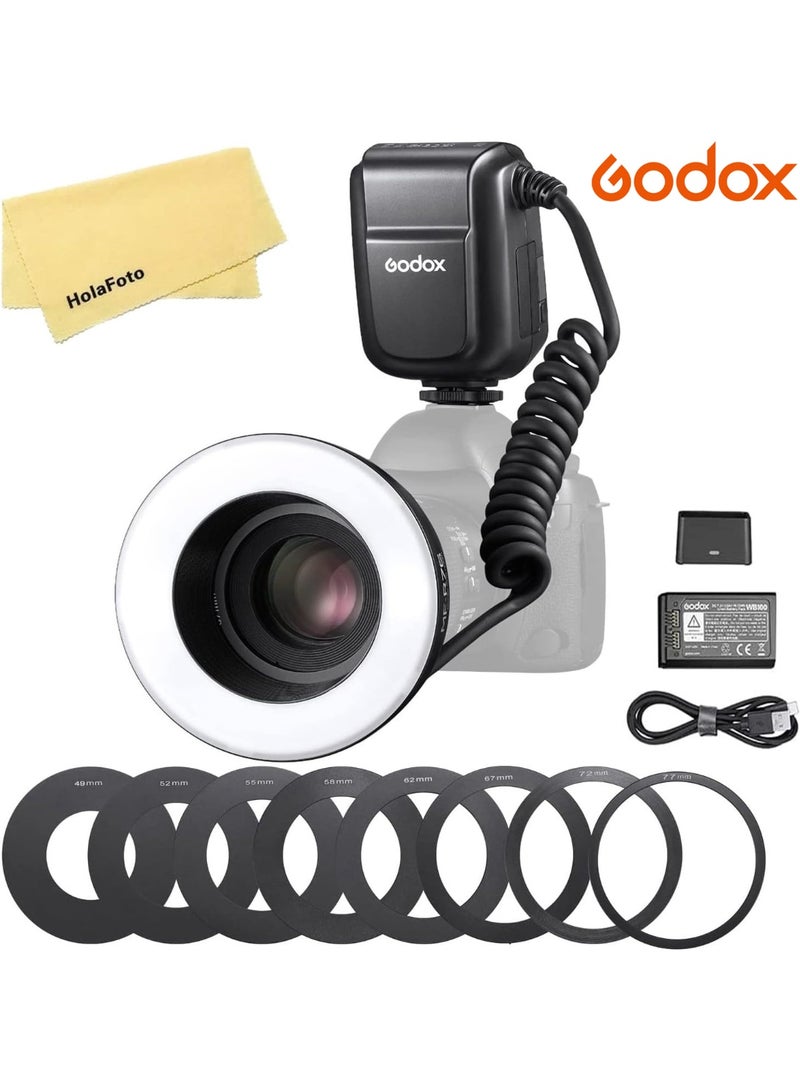 جودوكس فلاش حلقي ماكرو LED طراز MF-R76 مع بطارية بسعة 2600 مللي أمبير في الساعة، قوة 76 واط/ثانية، 660 ومضة كاملة الطاقة، أنبوبا فلاش مزدوجان، تعديل الطاقة من 1/128 إلى 1/1، 10 مستويات لنسبة الطاقة، متوافق مع كاميرات كانون ونيكون وسوني وفوجي وأوليمبوس وباناسونيك. - Image 1