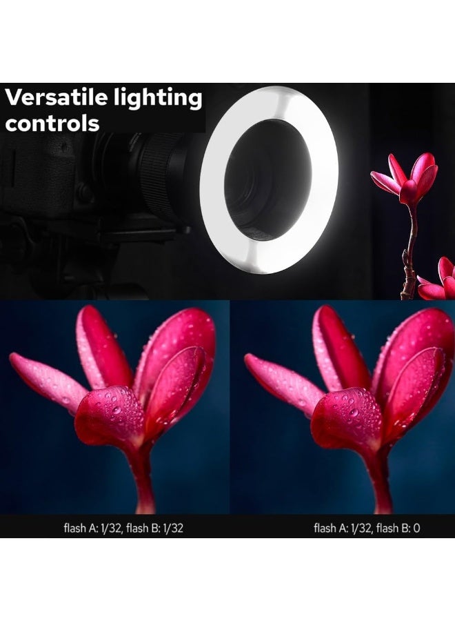 جودوكس فلاش حلقي ماكرو LED طراز MF-R76 مع بطارية بسعة 2600 مللي أمبير في الساعة، قوة 76 واط/ثانية، 660 ومضة كاملة الطاقة، أنبوبا فلاش مزدوجان، تعديل الطاقة من 1/128 إلى 1/1، 10 مستويات لنسبة الطاقة، متوافق مع كاميرات كانون ونيكون وسوني وفوجي وأوليمبوس وباناسونيك. - Image 4