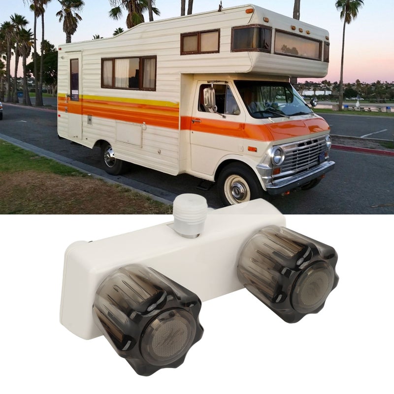 RV Shower Valve Diverter Easy to Install Shower Faucet with 2 Knobs for Boat Wagon White Base - Image 1