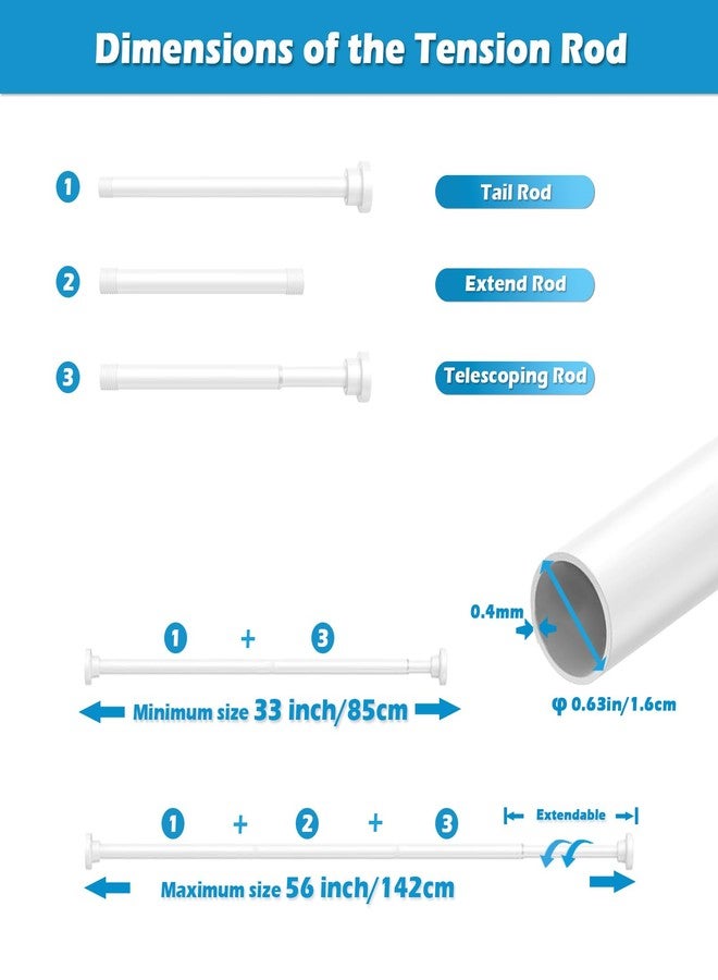 MOEROTER Spring Curtain Rod 33 to 56 Inch Adjustable White Curtain Rod No Drilling Non-Slip Expandable Tension Rod for Window, Doorway, Closet, Door, Wardrobe - Image 4