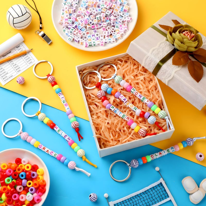 Landical 564 Pcs DIY Bead Keychain Kit Key Chain Making Craft Adjustable Letter Beads String Mama Sport Gift Alphabet Jewelry Backpack Accessories Holiday Party Favor (Volleyball,Vivid Color) - Image 3
