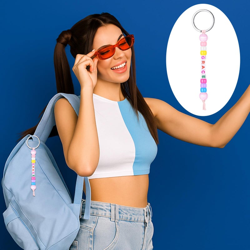 Landical 564 Pcs DIY Bead Keychain Kit Key Chain Making Craft Adjustable Letter Beads String Mama Sport Gift Alphabet Jewelry Backpack Accessories Holiday Party Favor (Volleyball,Vivid Color) - Image 4