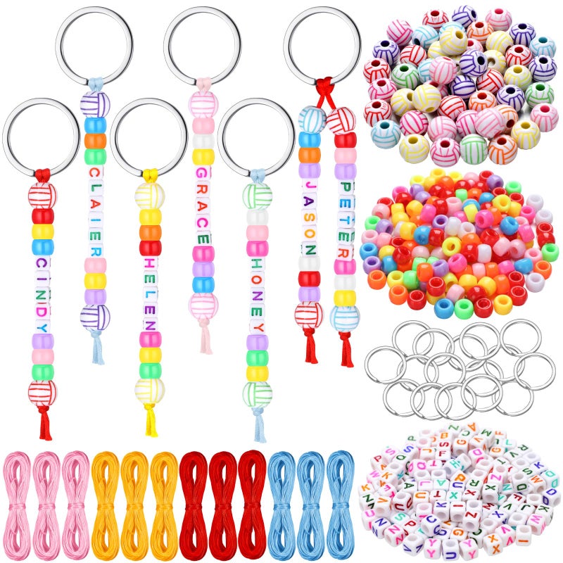 Landical 564 Pcs DIY Bead Keychain Kit Key Chain Making Craft Adjustable Letter Beads String Mama Sport Gift Alphabet Jewelry Backpack Accessories Holiday Party Favor (Volleyball,Vivid Color) - Image 1