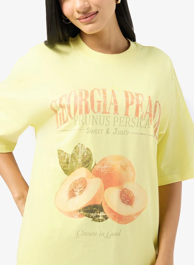 جينجر تيشيرت قطن كبير بطبعة