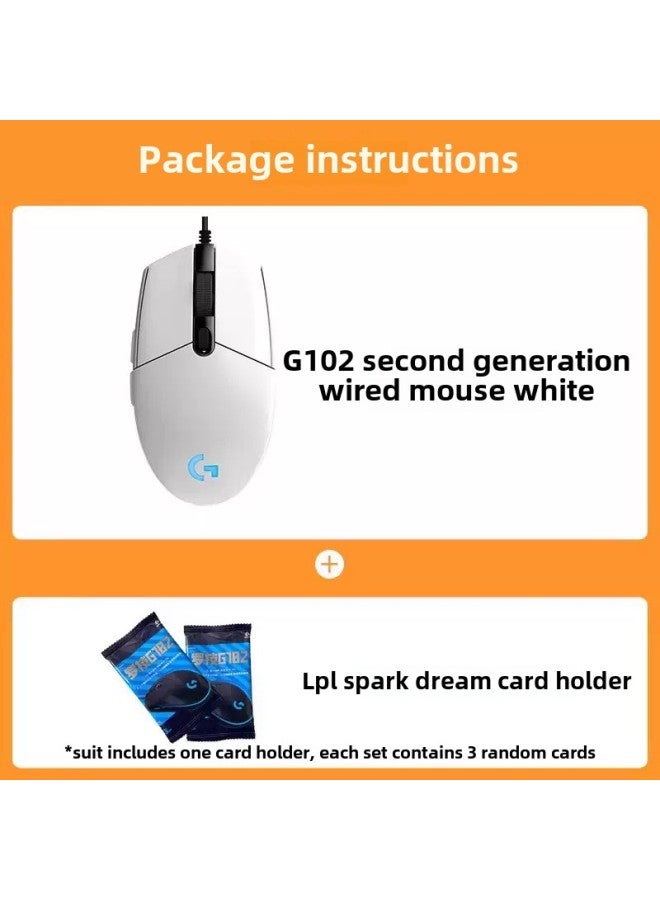 RGB Mechanical Qingying Mouse Game Peripherals Eat Electric Competition Csgo Special Lights Second Generation G102 Wired Chicken Pressure-Color:G102 White + Lpl Star Fire Dream Card Holder-Interface:Official Standard  - Image 1