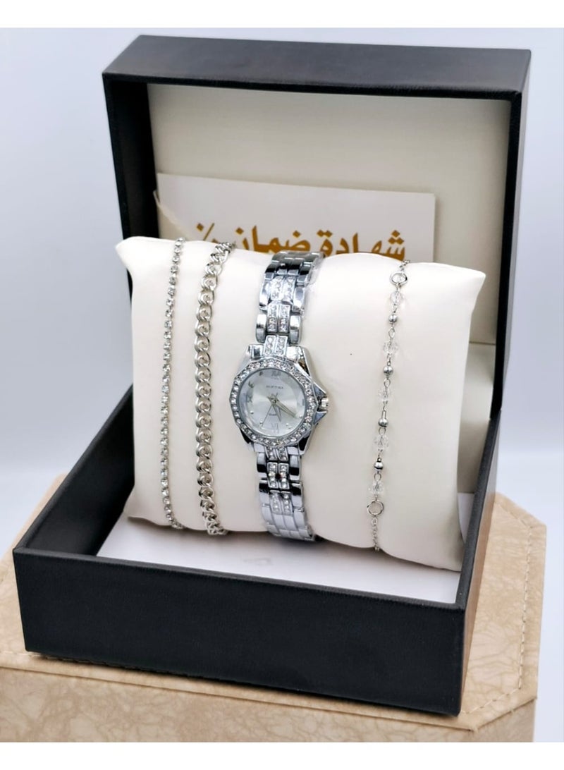 فاندر بلو طقم نسائي مكون من ساعه وثلاث اساور انيقه ماركه فندر بلو