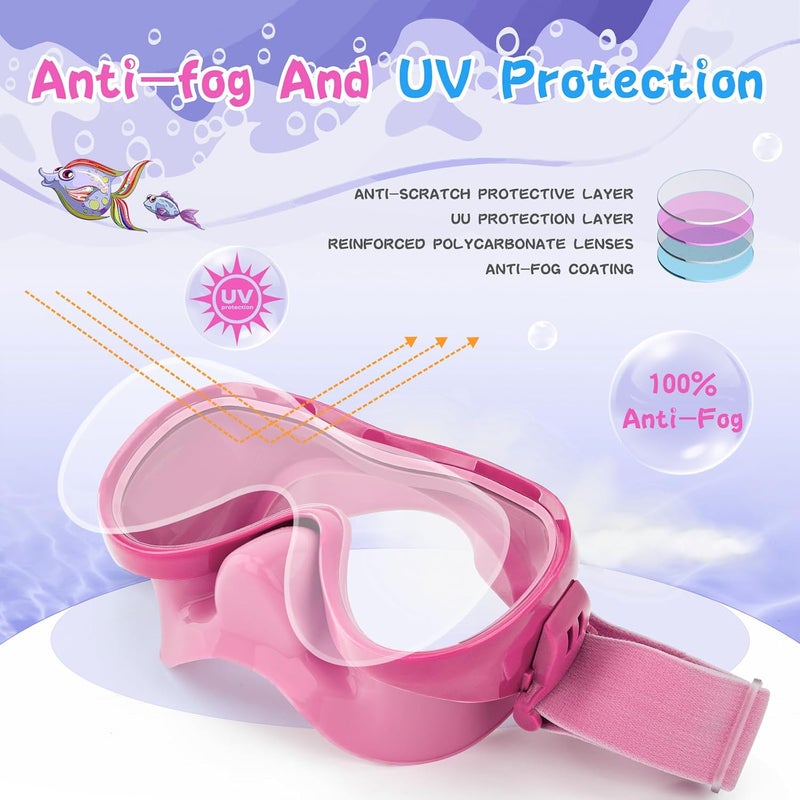 Wave Kids Swim Goggles 180° Snorkel Diving Mask with Nose Cover, Anti-Fog Kids Swimming Goggles with Elastic Fabric Strap for Kids Boys Girls - Image 3