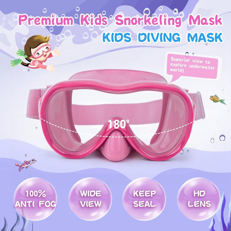 Wave Kids Swim Goggles 180° Snorkel Diving Mask with Nose Cover, Anti-Fog Kids Swimming Goggles with Elastic Fabric Strap for Kids Boys Girls - Image 2