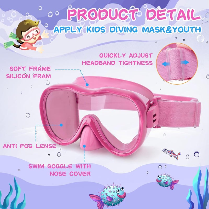 Wave Kids Swim Goggles 180° Snorkel Diving Mask with Nose Cover, Anti-Fog Kids Swimming Goggles with Elastic Fabric Strap for Kids Boys Girls - Image 5