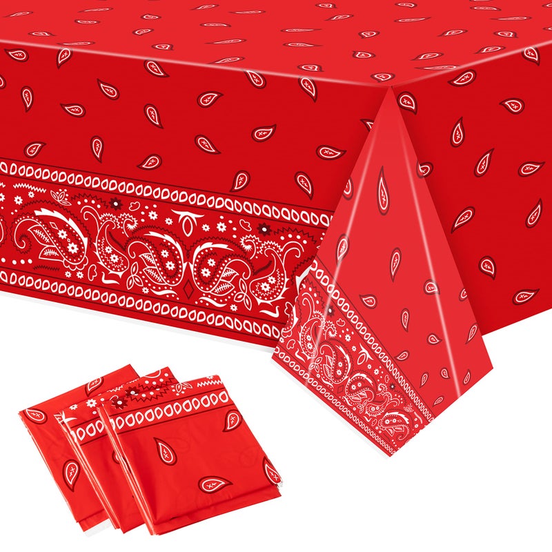 K1tpde 3PCS Bandana Party Tablecloths Cholo Gangsta Theme Table CoversBandana Plastic Waterproof Tablecloth Western Party Decorations Supplies for Adult Red