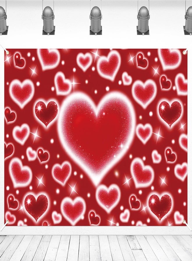 Kreyfer 7 x 5 FT Red Heart Valentine’s Day Backdrop - Romantic Sparkling Heart Photography Background for Wedding, Engagement, Birthday, and Love-Themed Party Decorations - Image 1