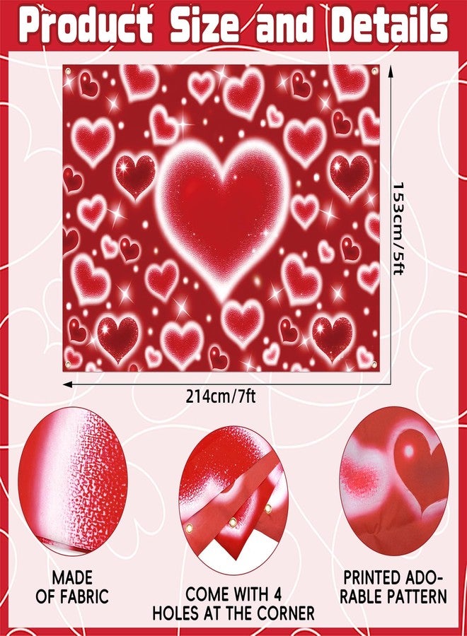 Kreyfer 7 x 5 FT Red Heart Valentine’s Day Backdrop - Romantic Sparkling Heart Photography Background for Wedding, Engagement, Birthday, and Love-Themed Party Decorations - Image 2