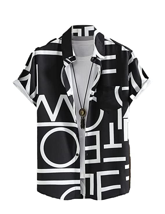 LookMark Men's Cotton Blend Printed Stitched Half Sleeve Shirt (Printed_Shirt_ADAM_Black-S) - Image 2