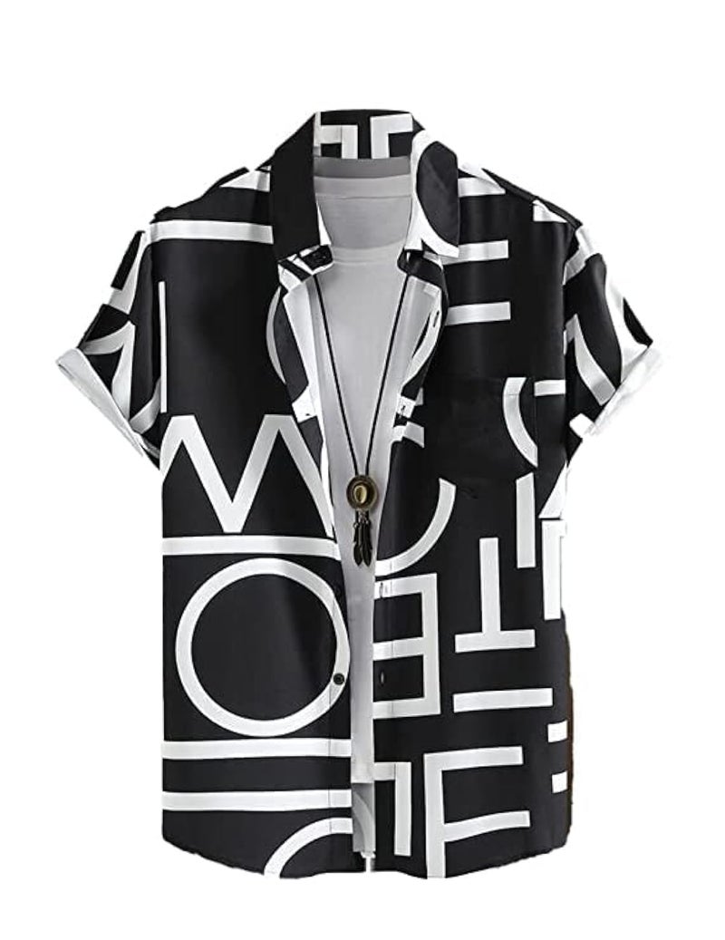 LookMark Men's Cotton Blend Printed Stitched Half Sleeve Shirt (Printed_Shirt_ADAM_Black-S) - Image 1