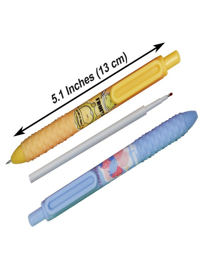 Maydahui 12 PCS Retractable Fruit Small Pocket Rollerball Gel Pens Novelty Strawberry Durian Short Round Pen Mini Fat Tremor Parkinson Arthritis Hands Pen Black Ink for School Party Office - Image 2