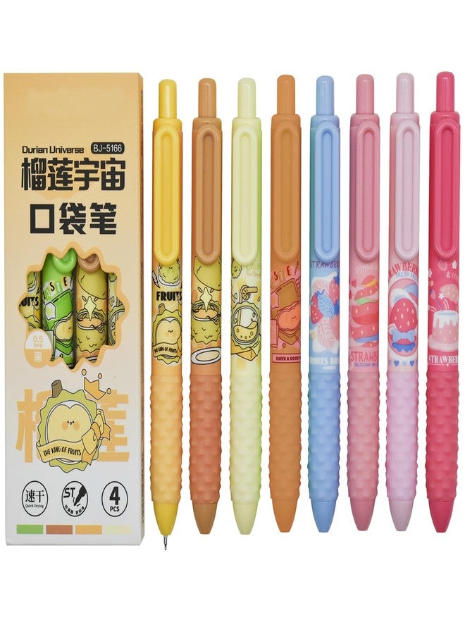 Maydahui 12 PCS Retractable Fruit Small Pocket Rollerball Gel Pens Novelty Strawberry Durian Short Round Pen Mini Fat Tremor Parkinson Arthritis Hands Pen Black Ink for School Party Office - Image 1