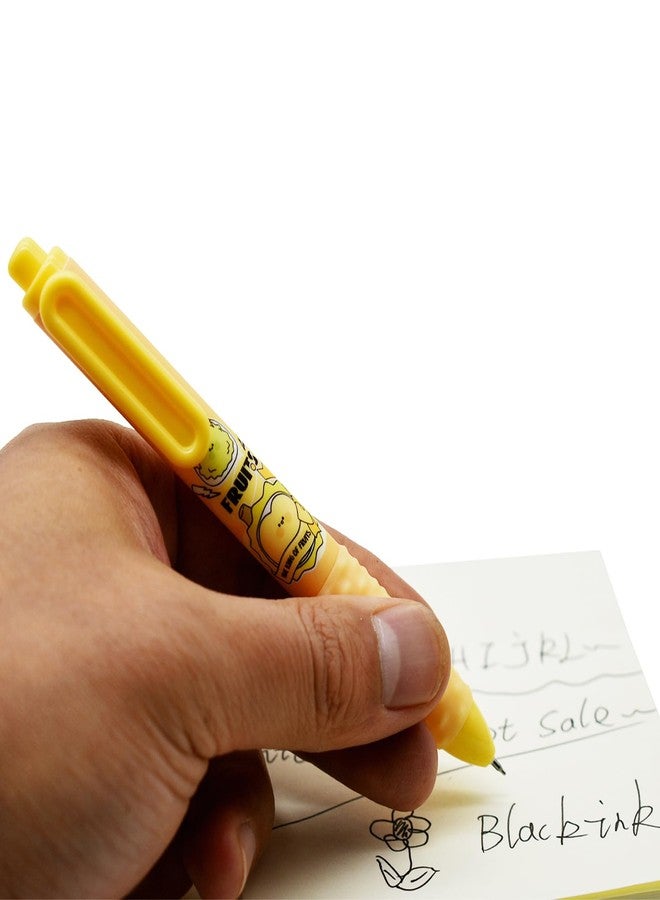 Maydahui 12 PCS Retractable Fruit Small Pocket Rollerball Gel Pens Novelty Strawberry Durian Short Round Pen Mini Fat Tremor Parkinson Arthritis Hands Pen Black Ink for School Party Office - Image 5