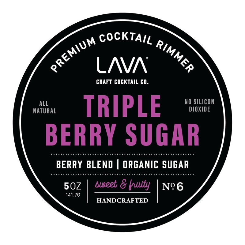 Premium Triple Berry Sugar Cocktail Rimmer, All Natural Organic Pure Cane Sugar Rimmer, Fruity and Sweet, Real Mixed Berry, No Silicon Dioxide, with Easy Screw-On Lid - 5oz