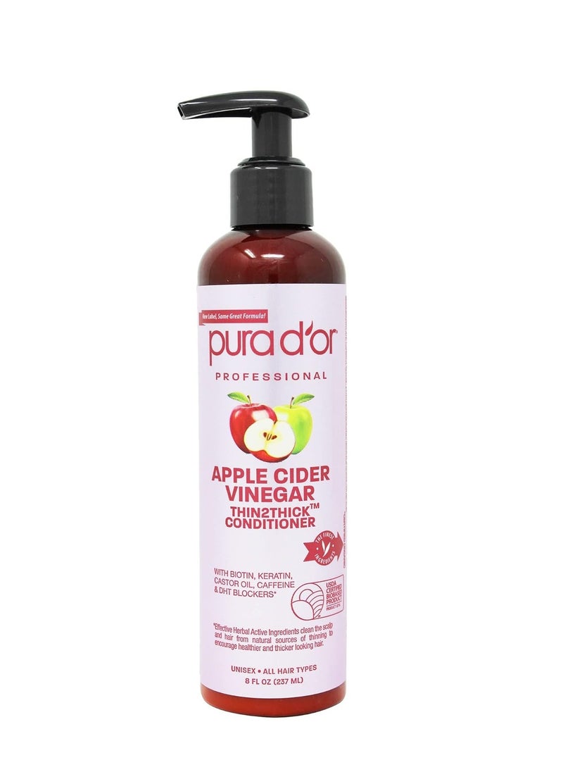 Pura d'or PURA D'OR Apple Cider Vinegar Thin2Thick Conditioner (8oz) Biotin, Keratin, Caffeine, Castor Oil & Key Active Ingredients for All Hair Types, Men & Women 