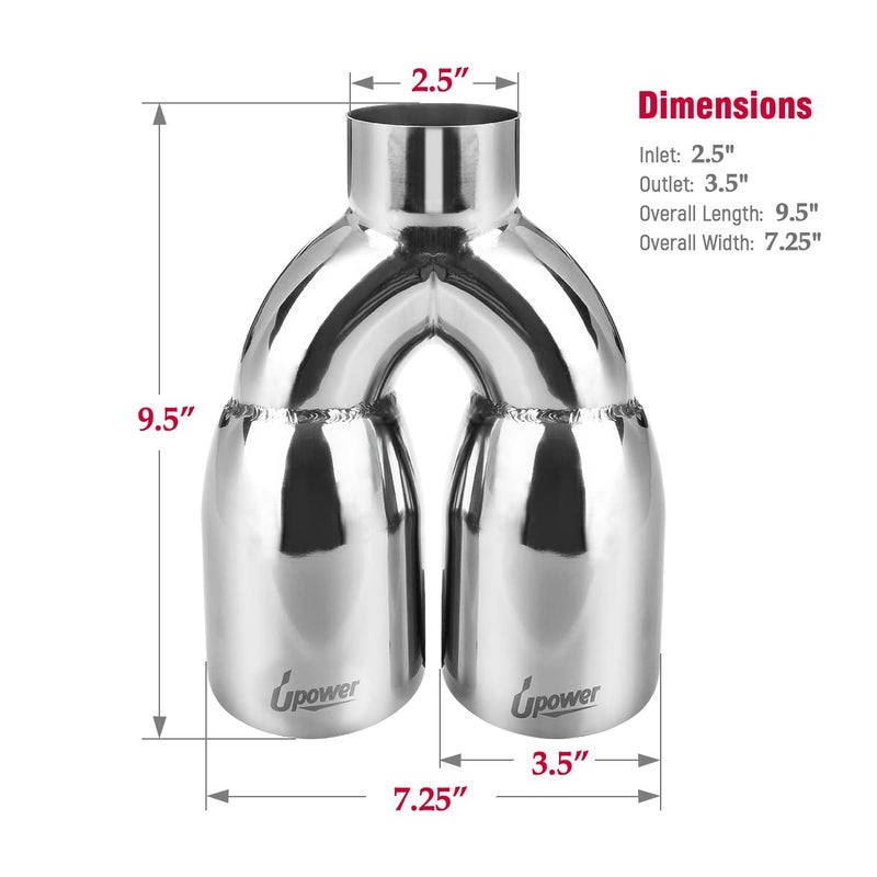 Upower 2.5 Inch Inlet 3.5" Outlet 9.5" Overall Length Polished Stainless Exhaust Tailpipe Tips Weld-On Duo Layer Angle Exhaust Tip for Car Truck - Image 2