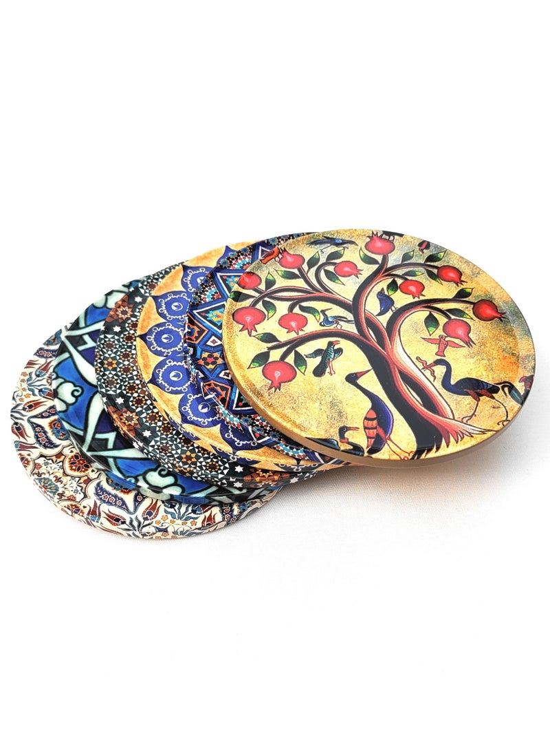 Alwan 6-Piece Ottoman Motifs Ceramic Coaster Set Multicolour 9cm  - Image 1