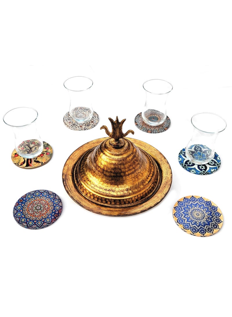 Alwan 6-Piece Ottoman Motifs Ceramic Coaster Set Multicolour 9cm  - Image 3