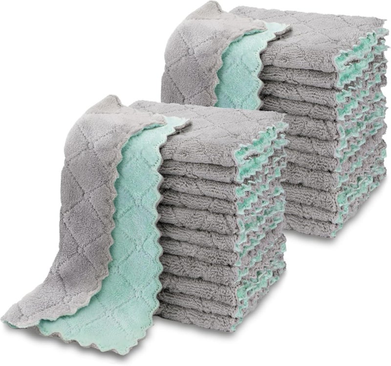 أيديا مناشف أطباق مطبخ أيديا - عبوة من 24 قطعة، مناشف أطباق فائقة الامتصاص من الصوف المرجاني، مناشف أطباق قابلة لإعادة الاستخدام بدون رائحة، مناشف تنظيف فاخرة من الألياف الدقيقة، غير لاصقة، قابلة للغسل بالزيت، سريعة الجفاف، 6.3 بوصة × 10.4 بوصة