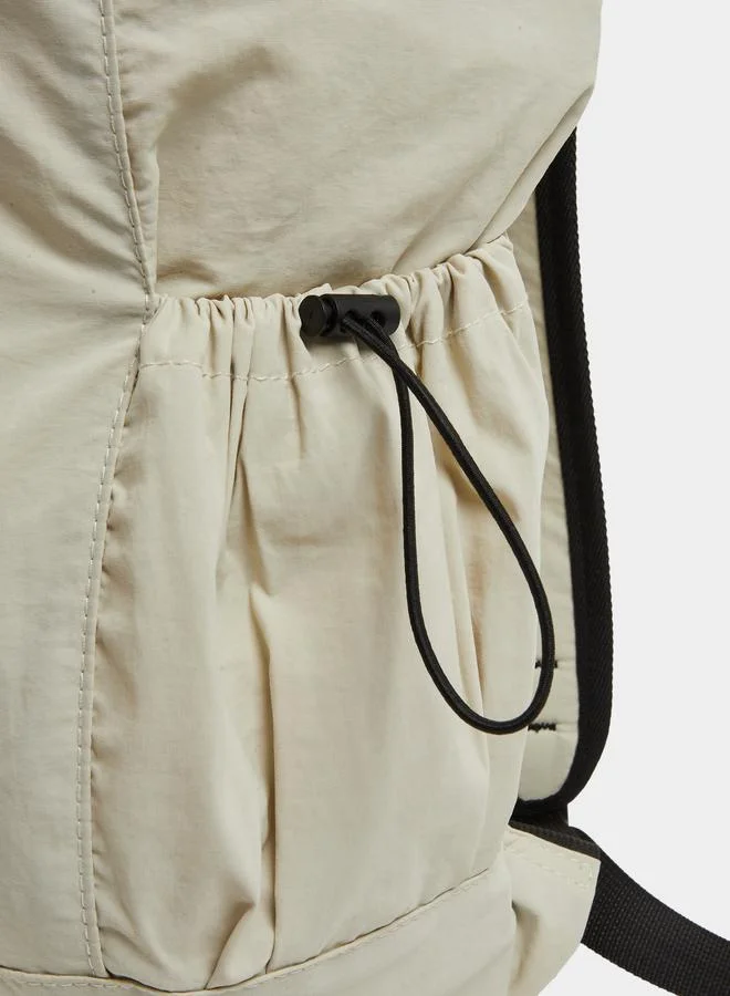 Styli Styli Solid Backpack with Zip Closure and Drawstring Detail