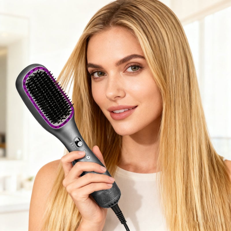 ETG Multifunctional Hot Air Hair Styler 2 in 1 Straightener Curler Brush - 30s Fast Heating PTC Technology 3 Temperature Settings Ionic Anti Frizz Anti Scald for All Hair Types Home Salon Styling Tool​ - Image 2