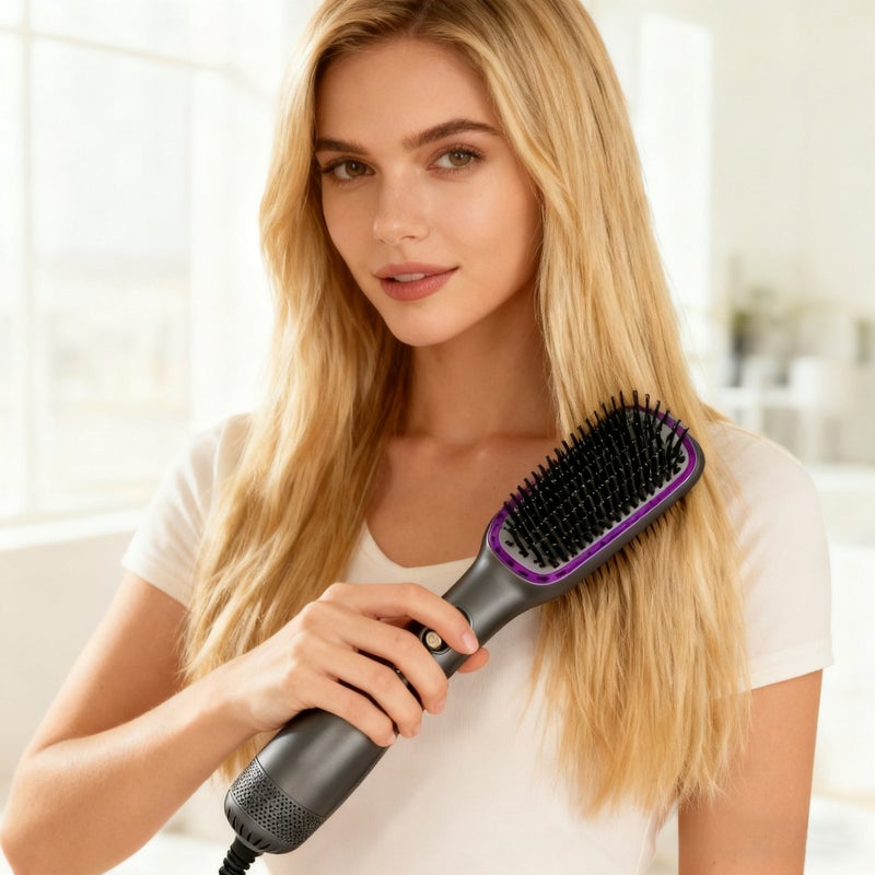 ETG Multifunctional Hot Air Hair Styler 2 in 1 Straightener Curler Brush - 30s Fast Heating PTC Technology 3 Temperature Settings Ionic Anti Frizz Anti Scald for All Hair Types Home Salon Styling Tool​ - Image 3